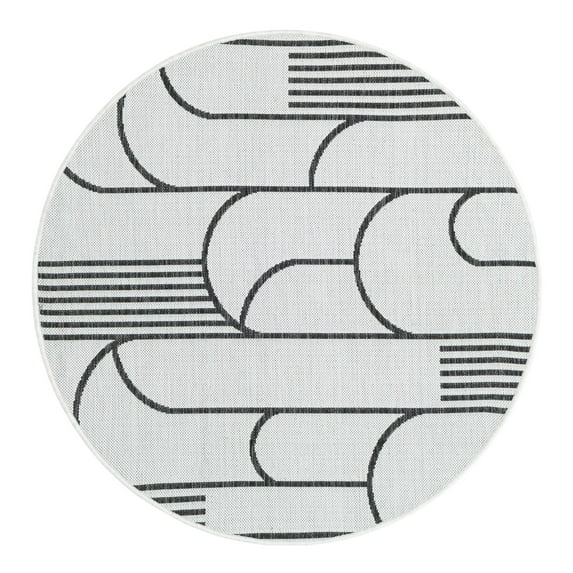 Unique Loom Outdoor Modern Collection Area Rug - Mod (4' 1" Round White and Black)