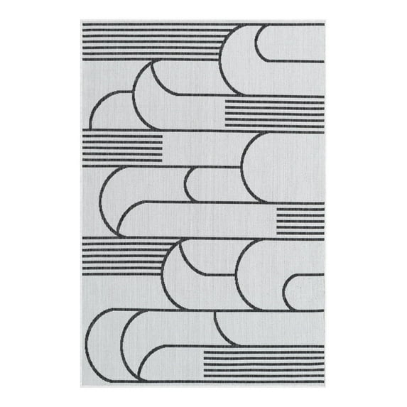 Unique Loom Outdoor Modern Collection Area Rug - Mod (4' 1" x 6' 1" Rectangle White and Black)