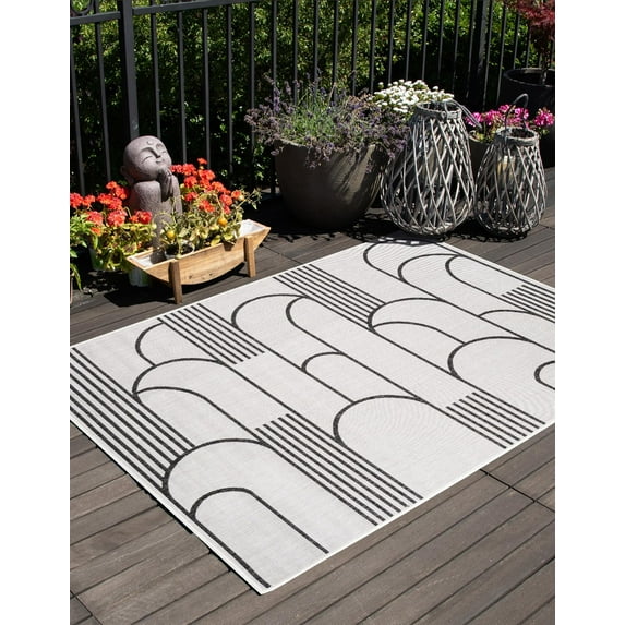 Unique Loom Outdoor Modern Collection Area Rug - Mod (5' 3" x 8' Rectangle White and Black)