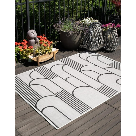 Unique Loom Outdoor Modern Collection Area Rug - Mod (5' 3" x 8' Rectangle White and Black)