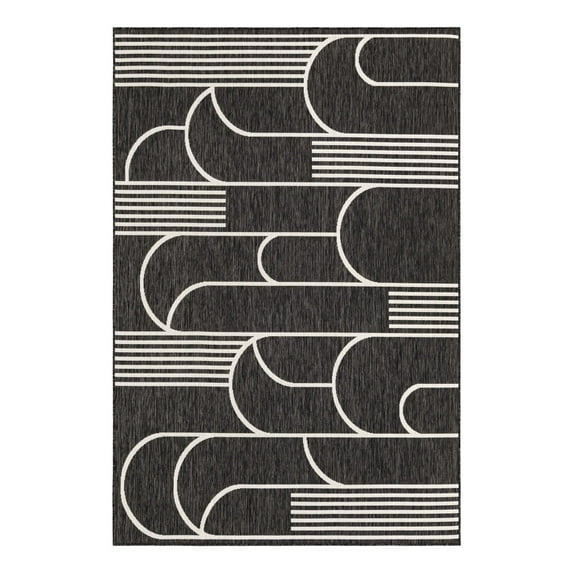 Unique Loom Outdoor Modern Collection Area Rug - Mod (6' 1" x 9' Rectangle Black and White)