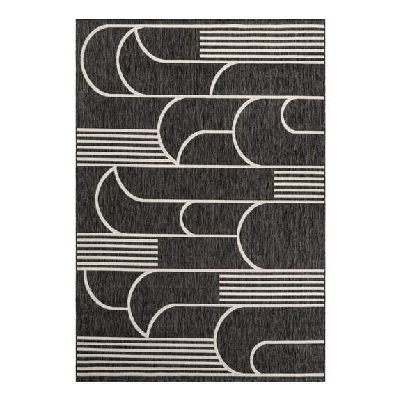 Unique Loom Outdoor Modern Collection Area Rug - Mod (7' 1" x 10' Rectangle Black and White)