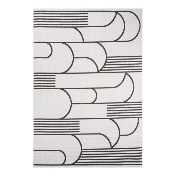 Unique Loom Outdoor Modern Collection Area Rug - Mod (7' 1" x 10' Rectangle White and Black)