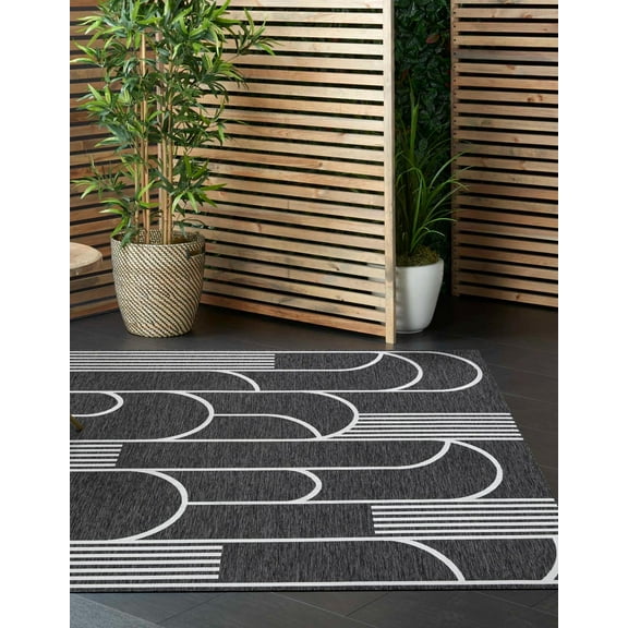 Unique Loom Outdoor Modern Collection Area Rug - Mod (7' 10" Square Black and White)