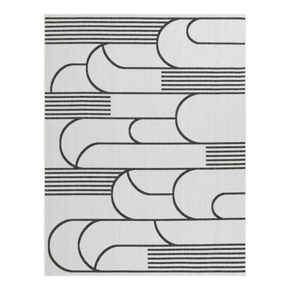 Unique Loom Outdoor Modern Collection Area Rug - Mod (7' 10" x 10' Rectangle White and Black)