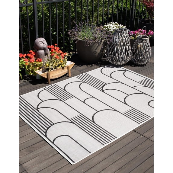 Unique Loom Outdoor Modern Collection Area Rug - Mod (9' x 12' Rectangle White and Black)