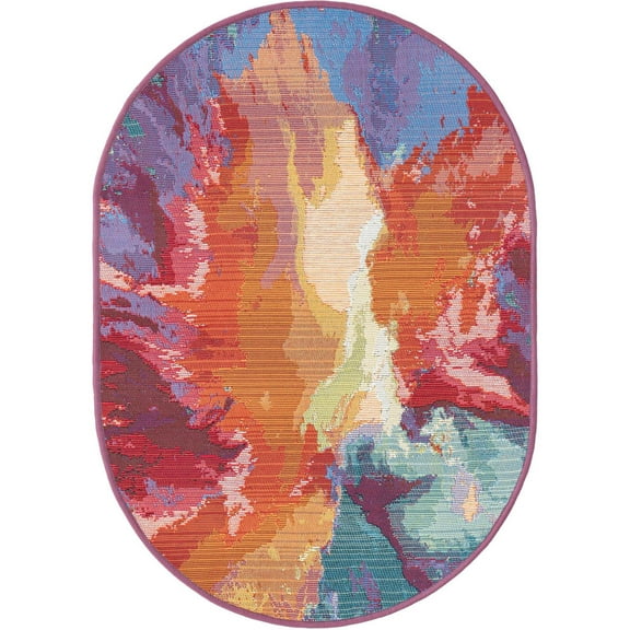 Unique Loom Outdoor Modern Collection Area Rug - Monteverde (2' 2" x 3' 1" Oval Multi/Green)