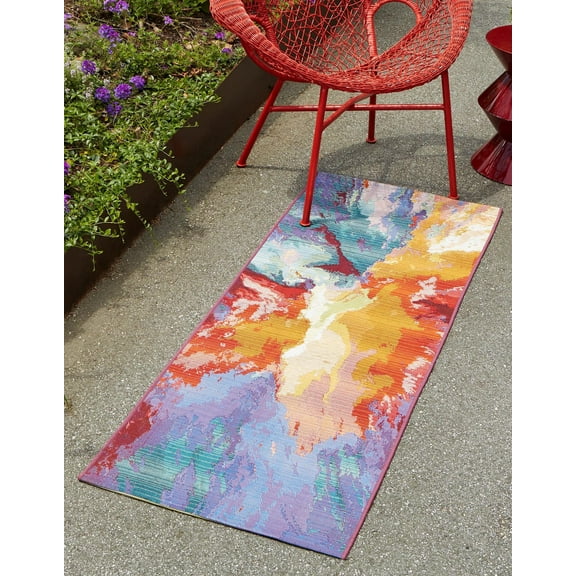 Unique Loom Outdoor Modern Collection Area Rug - Monteverde (2' x 6' Runner Multi/Green)