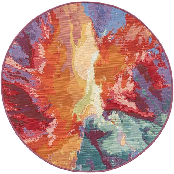Unique Loom Outdoor Modern Collection Area Rug - Monteverde (3' 1" Round Multi/Green)