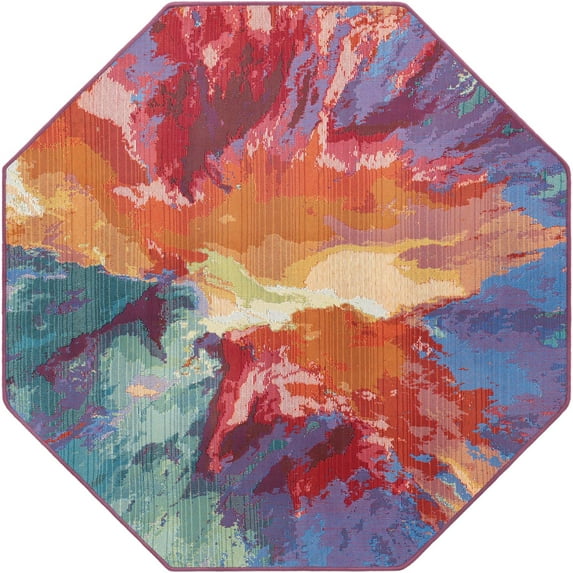 Unique Loom Outdoor Modern Collection Area Rug - Monteverde (4' 1" Octagon Multi/Green)