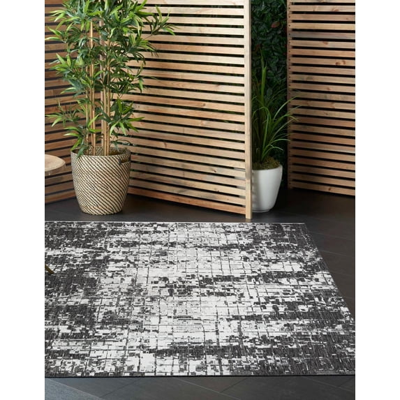 Unique Loom Outdoor Modern Collection Area Rug - Nephele (10' Square Black and White)