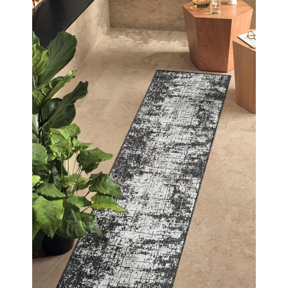 Unique Loom Outdoor Modern Collection Area Rug - Nephele (2' x 6' 1" Runner Black and White)