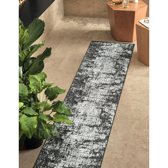Unique Loom Outdoor Modern Collection Area Rug - Nephele (2' x 8' Runner Black and White)