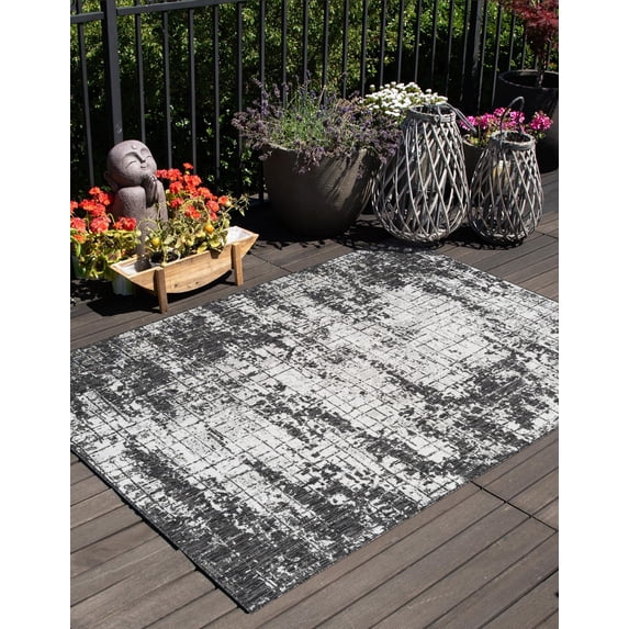 Unique Loom Outdoor Modern Collection Area Rug - Nephele (7' 10" x 10' Rectangle Black and White)