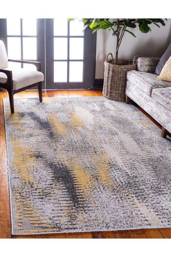 Outdoor Modern Collection Area Rug - New York (4' 1" x 6' 1" Rectangle Ivory/Gray)