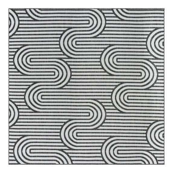 Unique Loom Outdoor Modern Collection Area Rug - Nyx (10' Square Black and White)