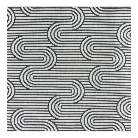 Unique Loom Outdoor Modern Collection Area Rug - Nyx (10' Square Black and White)