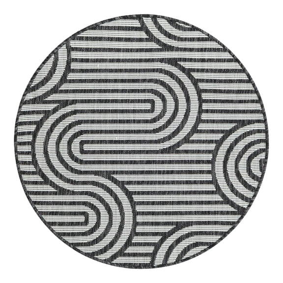 Unique Loom Outdoor Modern Collection Area Rug - Nyx (3' 3" Round Black and White)