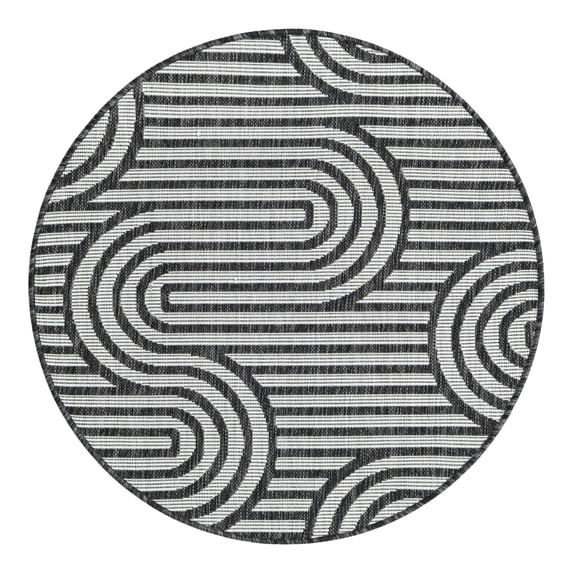 Unique Loom Outdoor Modern Collection Area Rug - Nyx (3' 3" Round Black and White)