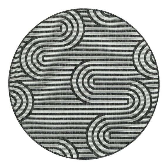 Unique Loom Outdoor Modern Collection Area Rug - Nyx (4' 1" Round Black and White)