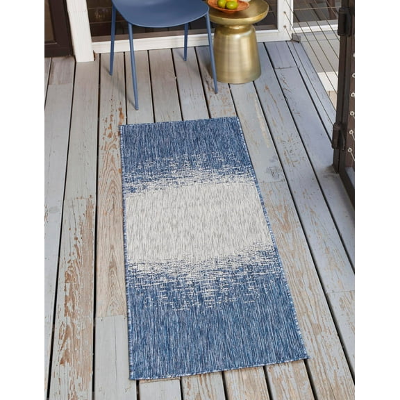 Unique Loom Outdoor Modern Collection Area Rug - Ombre (2' x 6' 1" Runner Blue/Ivory)