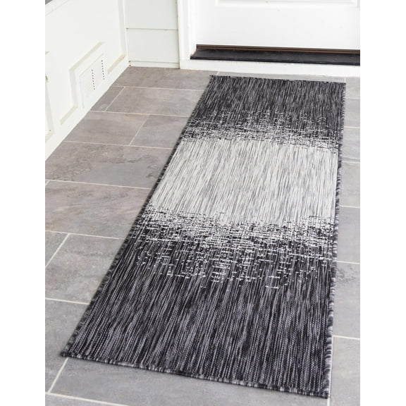 Unique Loom Outdoor Modern Collection Area Rug - Ombre (2' x 6' 1" Runner Charcoal Gray/Ivory)