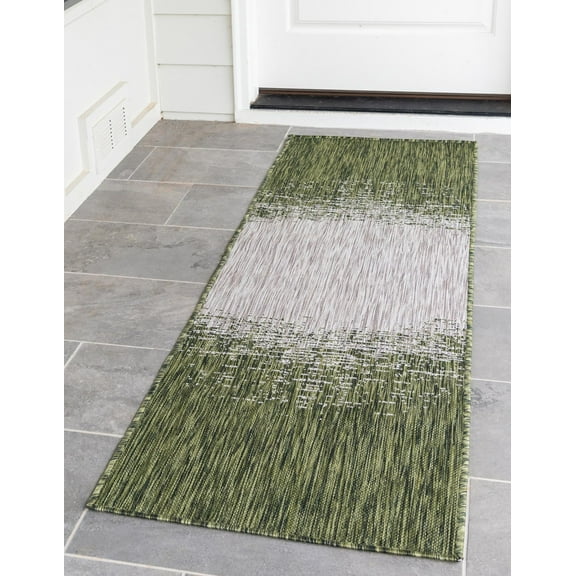 Unique Loom Outdoor Modern Collection Area Rug - Ombre (2' x 6' 1" Runner Green/Ivory)