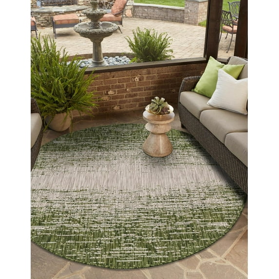Unique Loom Outdoor Modern Collection Area Rug - Ombre (4' 1" Round Green/Ivory)