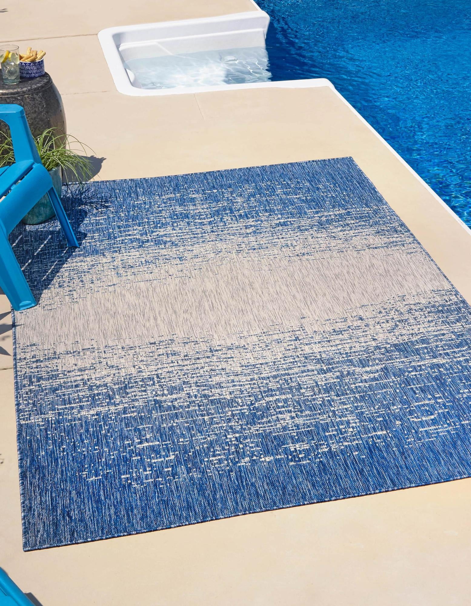 Blue Abstract Washable Outdoor Area Rug 6' x 9'