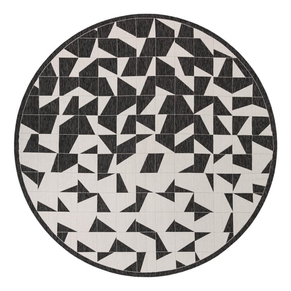 Unique Loom Outdoor Modern Collection Area Rug - Origami (12' Round Black and White)