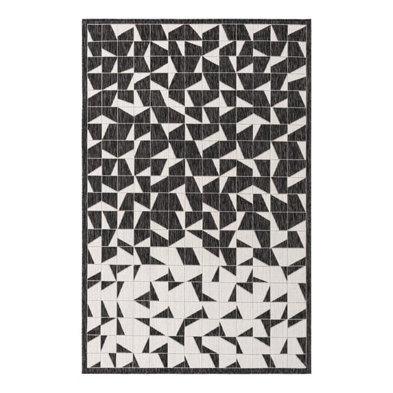 Unique Loom Outdoor Modern Collection Area Rug - Origami (5' 3" x 8' Rectangle Black and White)