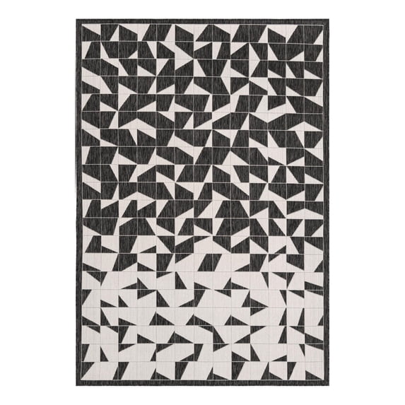 Unique Loom Outdoor Modern Collection Area Rug - Origami (7' 1" x 10' Rectangle Black and White)