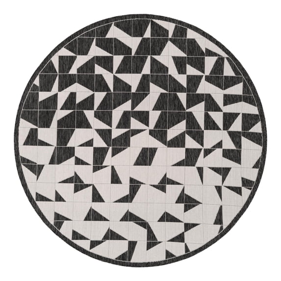 Unique Loom Outdoor Modern Collection Area Rug - Origami (7' 10" Round Black and White)