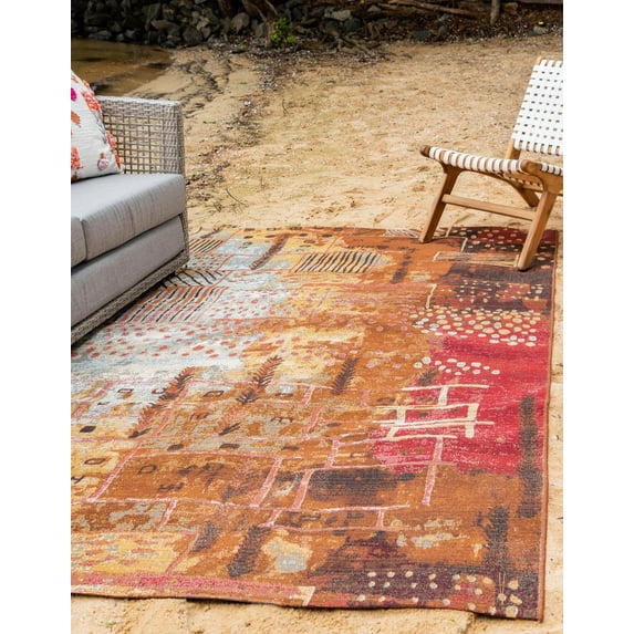 Unique Loom Outdoor Modern Collection Area Rug - Pine (5' 3" x 8' Rectangle Multi/Brown)