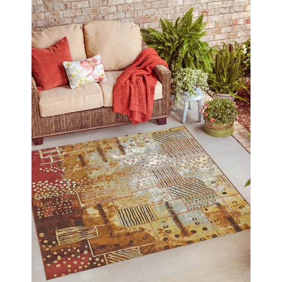 Unique Loom Outdoor Modern Collection Area Rug - Pine (6' 1" Square Multi/Brown)