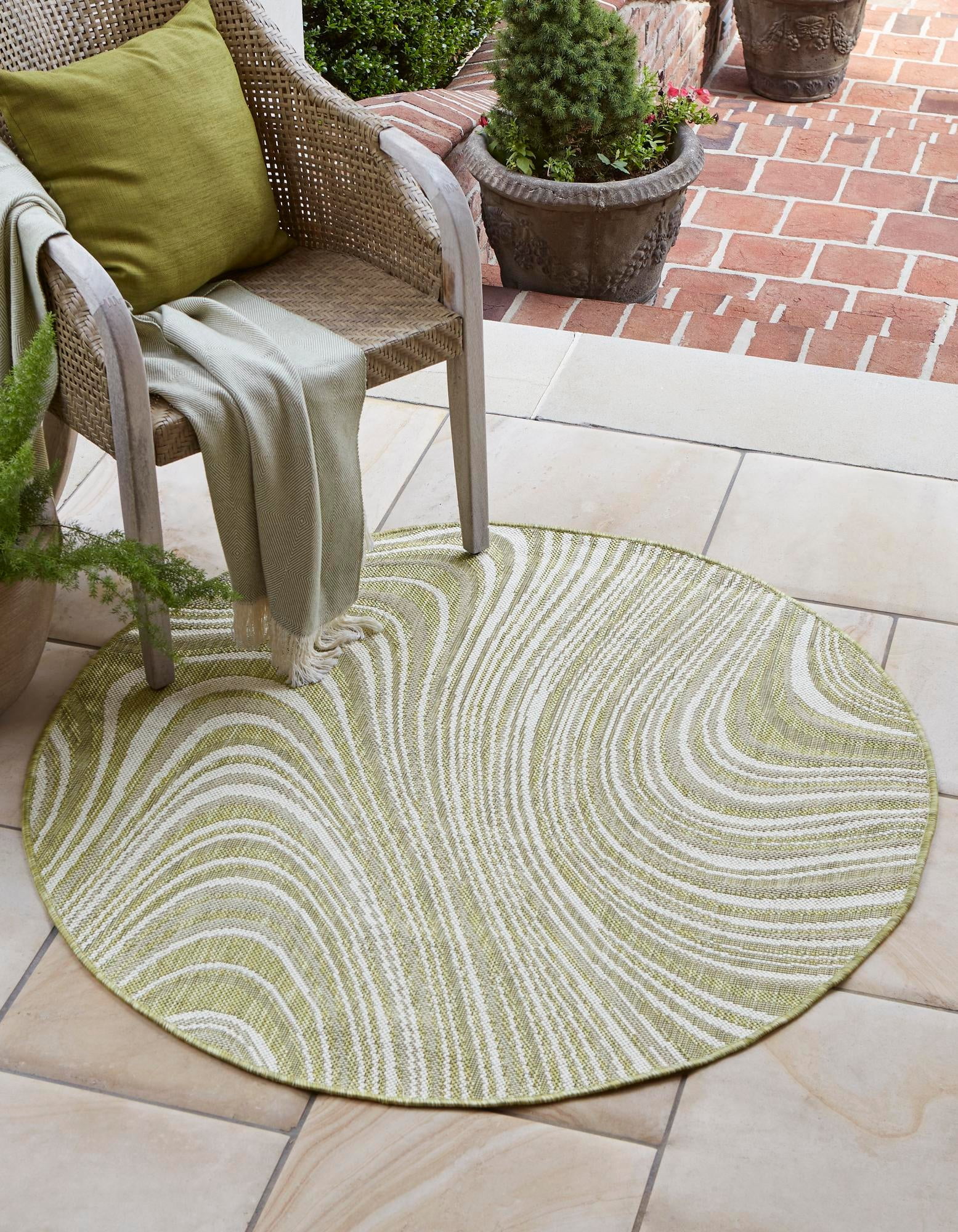 Unique Loom Outdoor Modern Collection Area Rug - Pool (4' 1" Round ...