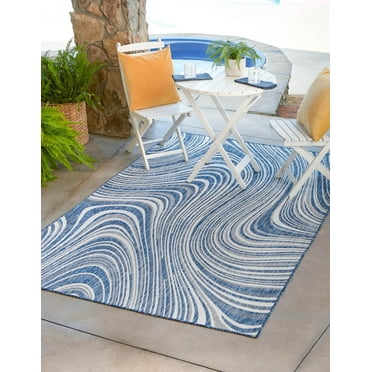 Unique Loom Outdoor Modern Collection Area Rug - Pool (5' 1" x 8' Rectangle Blue/Ivory)