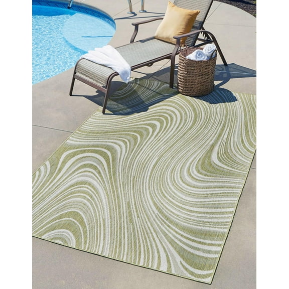 Unique Loom Outdoor Modern Collection Area Rug - Pool (5' x 8' Rectangle Green/Ivory)