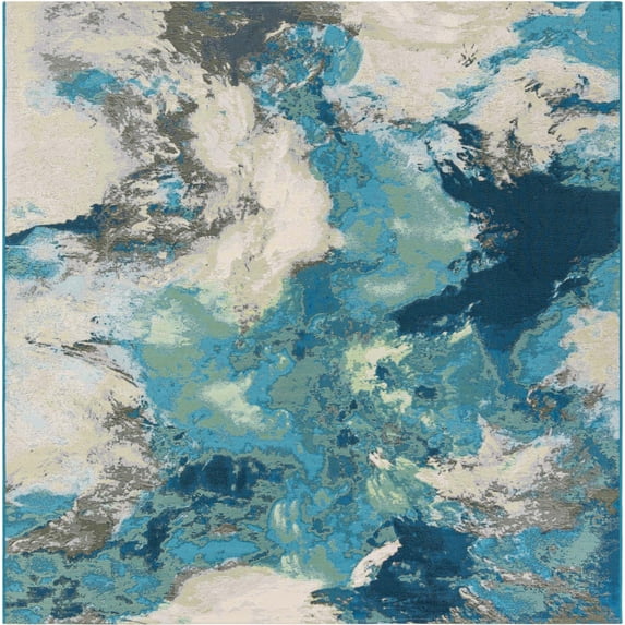 Unique Loom Outdoor Modern Collection Area Rug - Rip (7' 10" Square Blue and Ivory/Green)