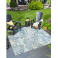 thumbnail image 1 of Unique Loom Outdoor Modern Collection Area Rug - Ripplet (10'  Square Blue and Ivory/Olive), 1 of 8