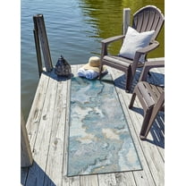 Unique Loom Outdoor Modern Collection Area Rug - Ripplet (2' x 8' Runner Blue and Ivory/Olive)