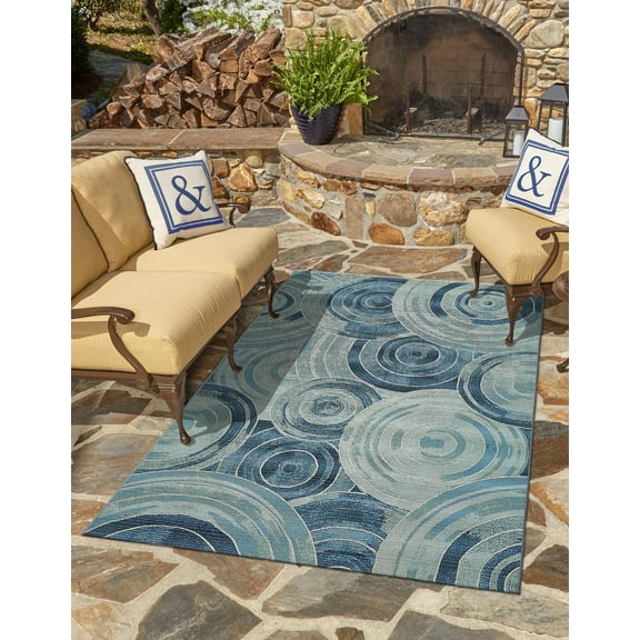 Unique Loom Outdoor Modern Collection Area Rug - Rippling (2' 2" x 3' 1" Rectangle Light Blue/Navy Blue)