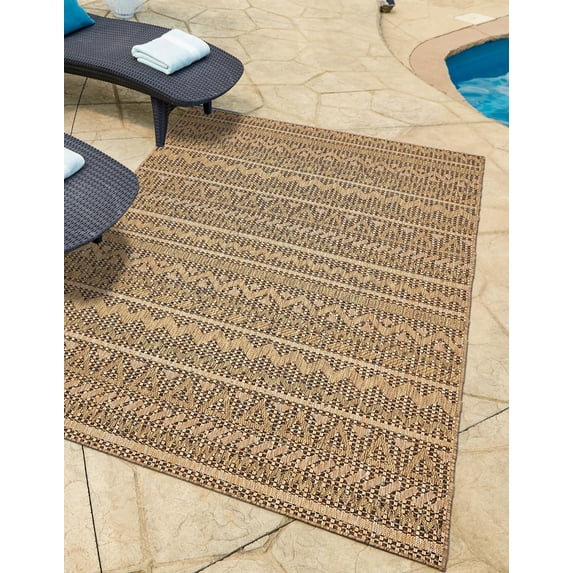 Unique Loom Outdoor Modern Collection Area Rug - Southwestern (2' x 3' 1" Rectangle Light Brown/Brown)