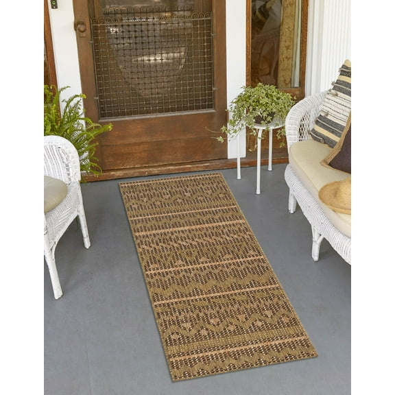 Unique Loom Outdoor Modern Collection Area Rug - Southwestern (2' x 6' 1" Runner Light Brown/Brown)