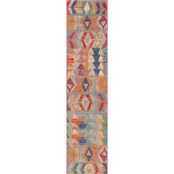 Unique Loom Outdoor Modern Collection Area Rug - Tamarindo (2' 7" x 12' Runner Multi/Burgundy)