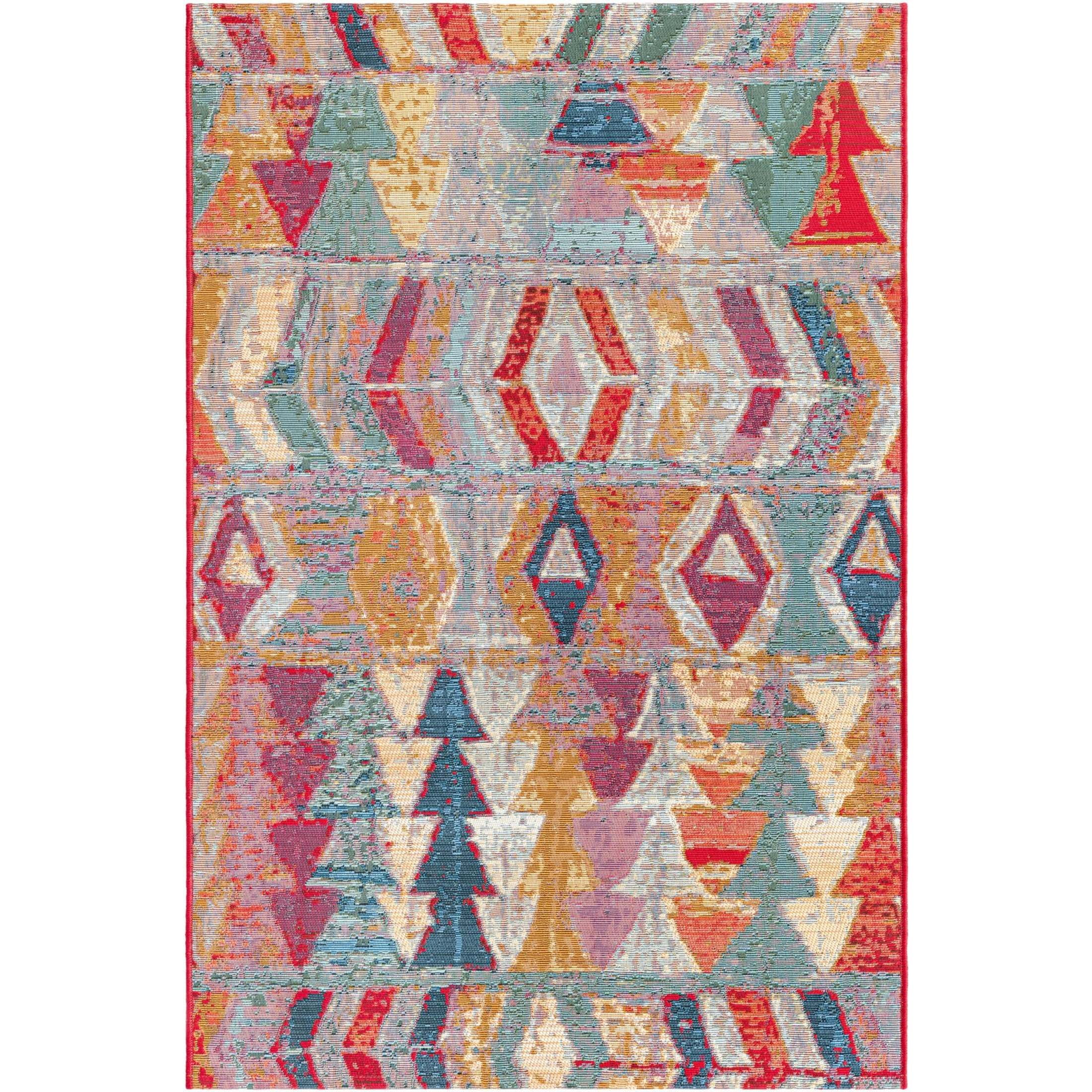 Colorful Abstract Red Synthetic Outdoor Area Rug