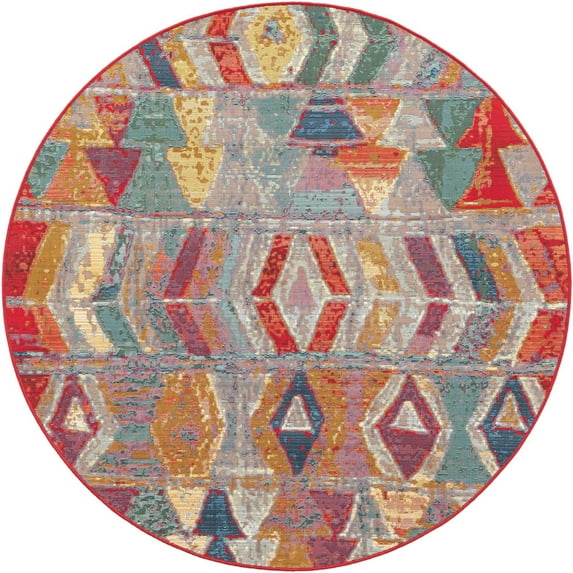 Unique Loom Outdoor Modern Collection Area Rug - Tamarindo (5' 1" Round Multi/Burgundy)
