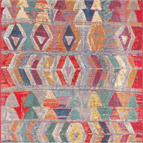Unique Loom Outdoor Modern Collection Area Rug - Tamarindo (5' 3" Square Multi/Burgundy)
