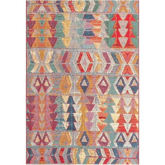 Unique Loom Outdoor Modern Collection Area Rug - Tamarindo (6' 1" x 9' Rectangle Multi/Burgundy)