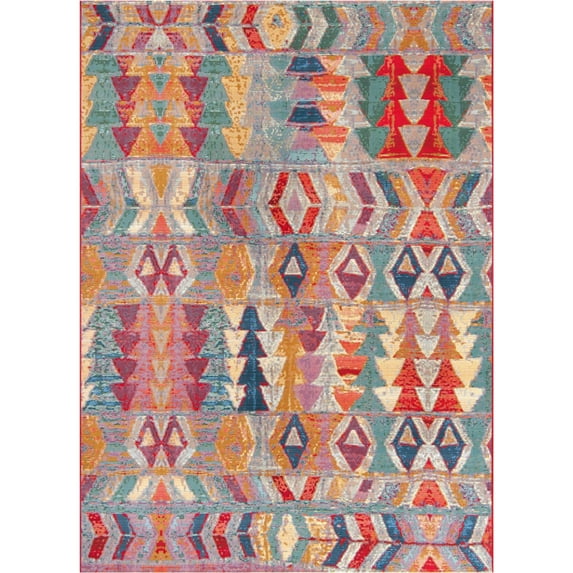 Unique Loom Outdoor Modern Collection Area Rug - Tamarindo (7' 1" x 10' Rectangle Multi/Burgundy)